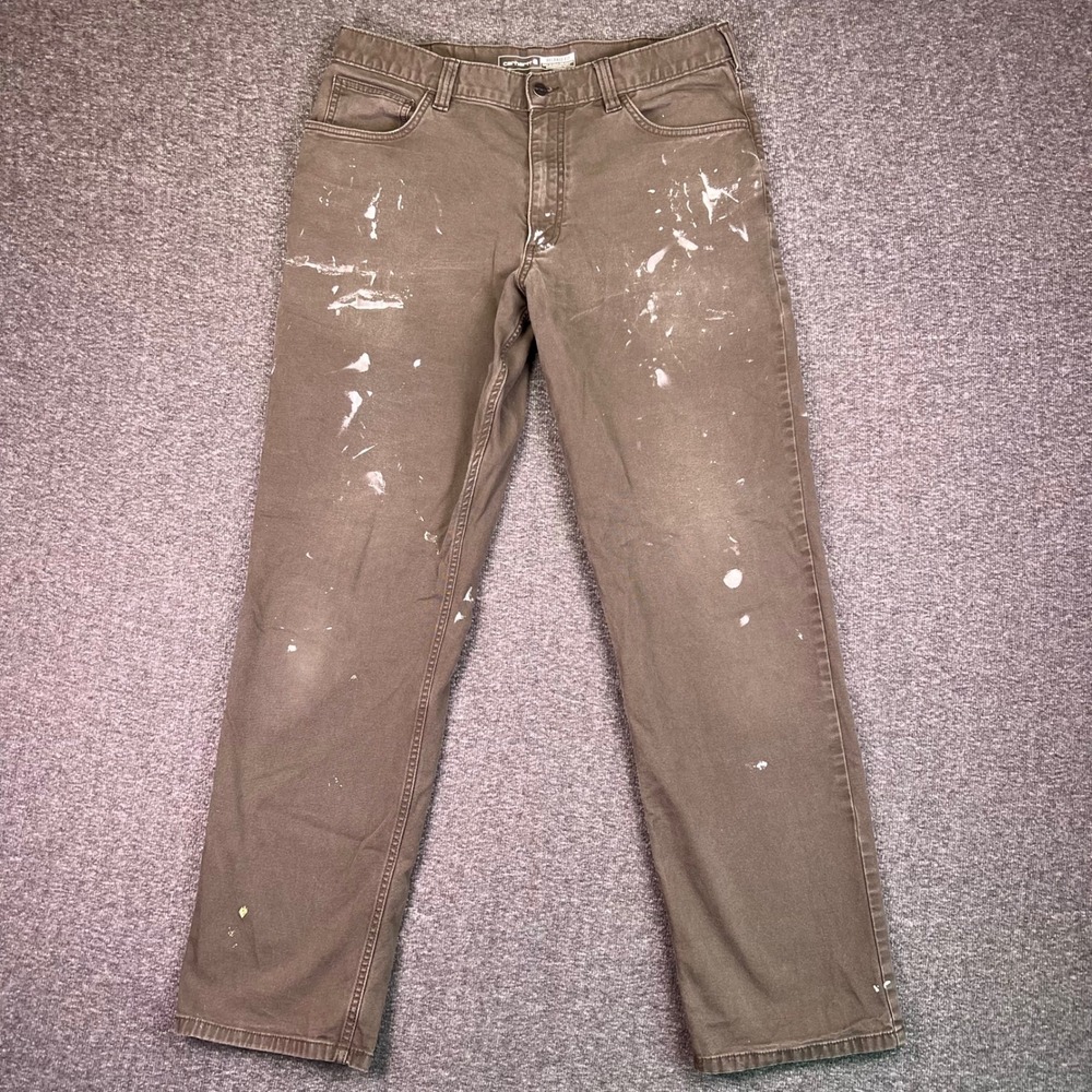 Carhartt Pants Mens 35x34 Brown Rugged Flex Relaxed Workwear Canvas Utility Work - Picture 6 of 16